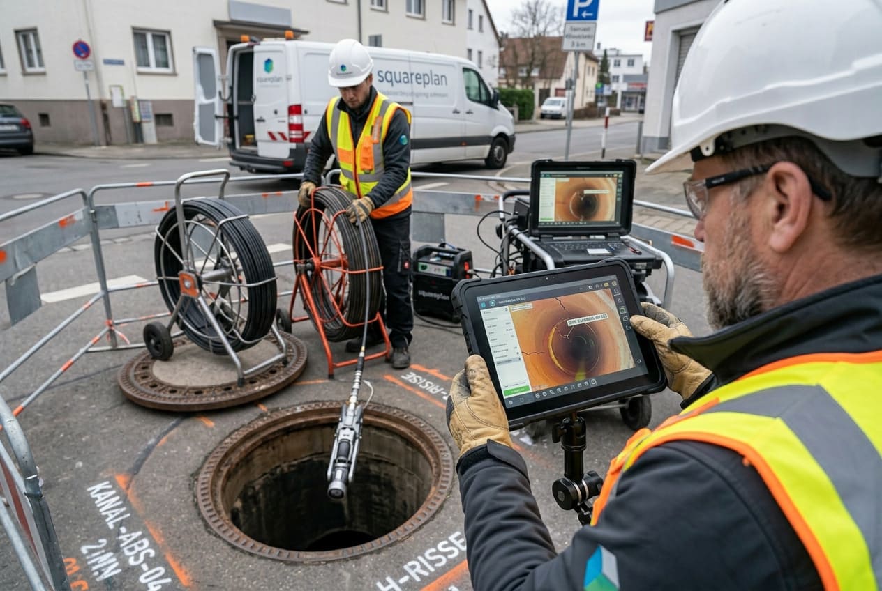 TV-Inspektion und Zustandsbewertung eines Kanals durch die squareplan Ingenieurbüro GmbH in München
