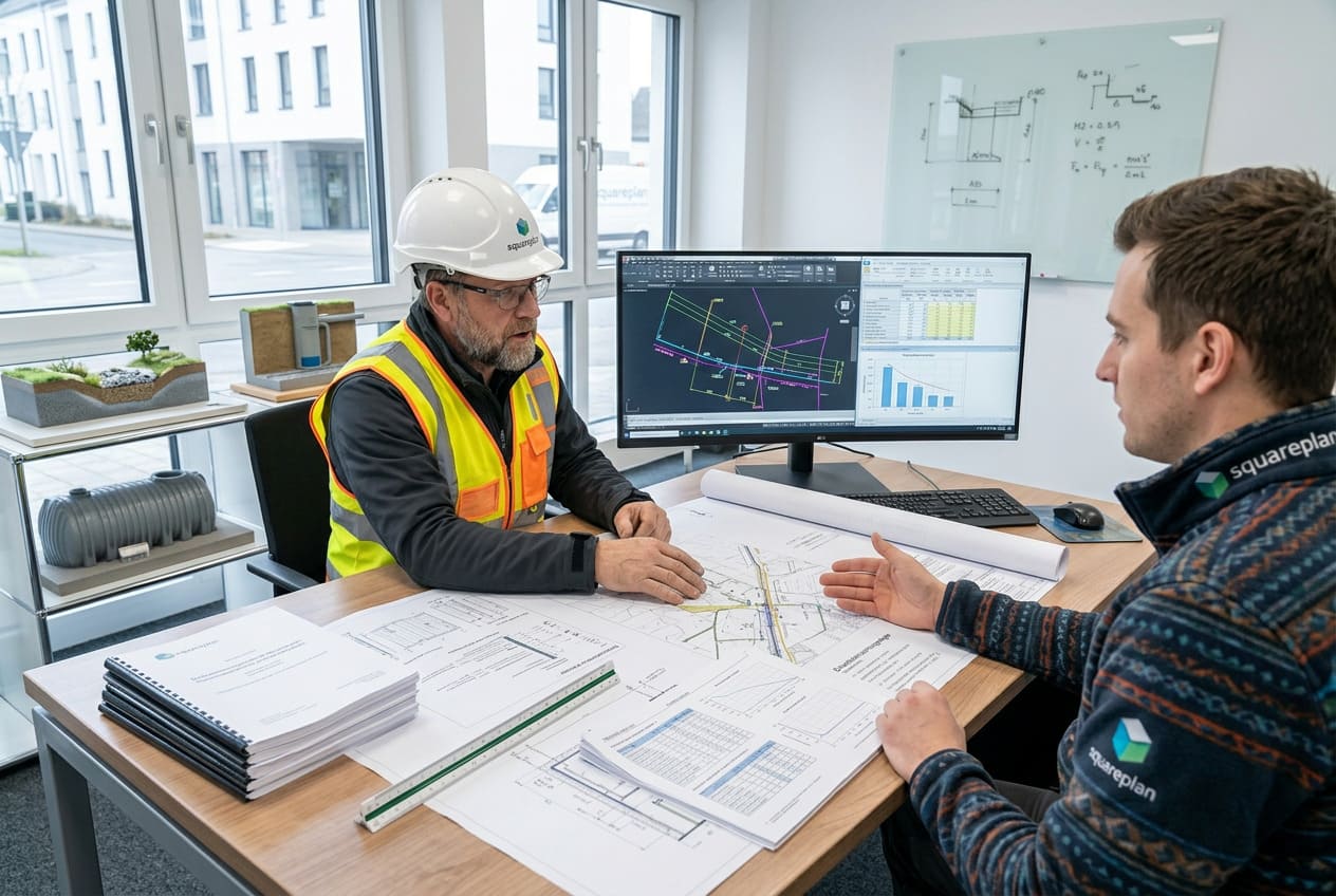 Planung und Dimensionierung von Entwässerungsanlagen durch die squareplan Ingenieurbüro GmbH in München